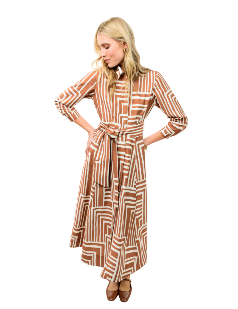 Uncle Frank Graphic Midi Shirt Dress Camel styled