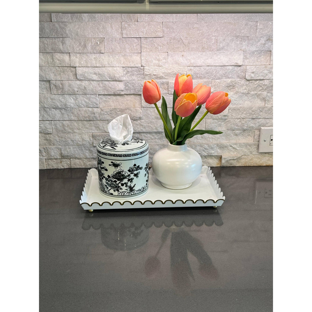 The Sylvie Floral Ceramic Tissue Box Cover – Hand-Painted Decorative Vessel