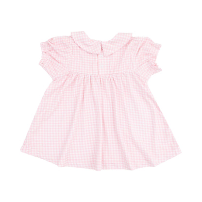 Classic Smocked Peter Pan Collar Dress with Bunny Applique and Diaper Cover - Mini Gingham Pink