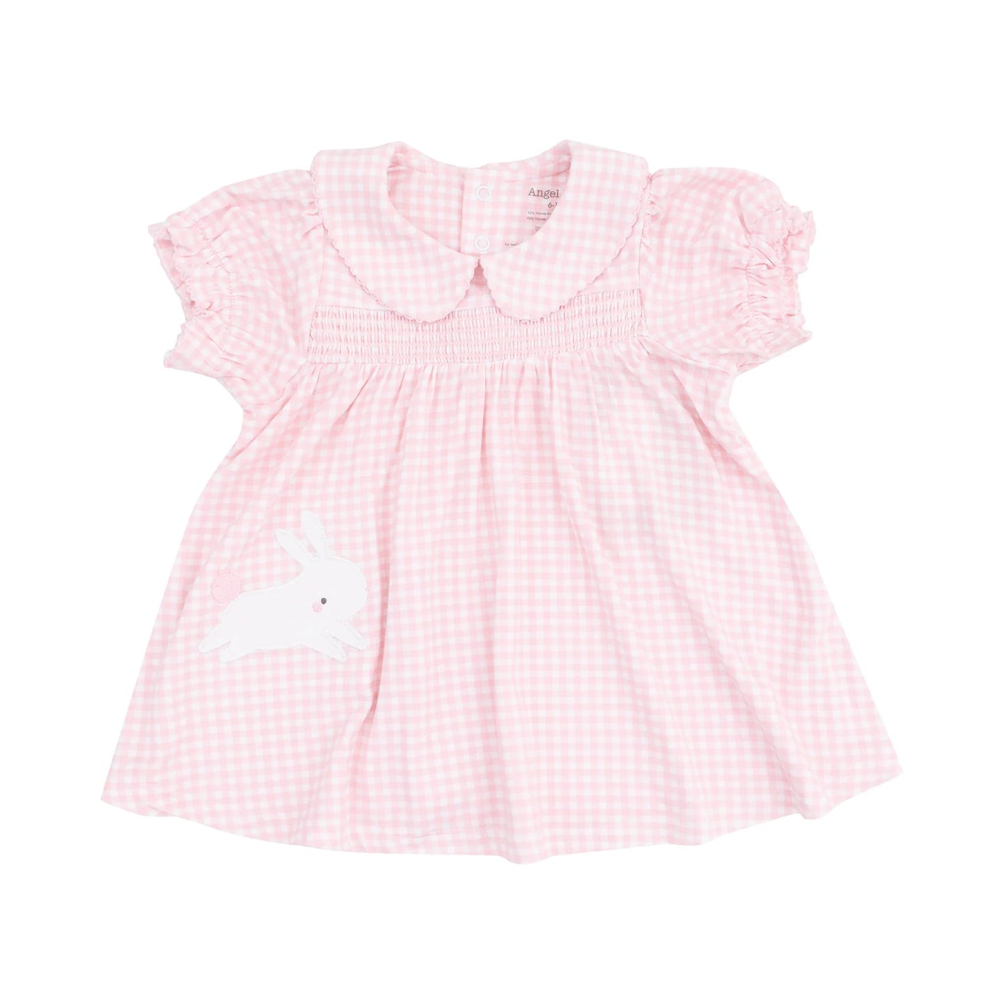 Classic Smocked Peter Pan Collar Dress with Bunny Applique and Diaper Cover - Mini Gingham Pink