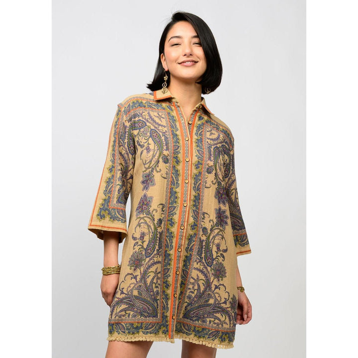 Ivy Jane Paisley Border Shirtdress - Multicolor Print Mini Dress