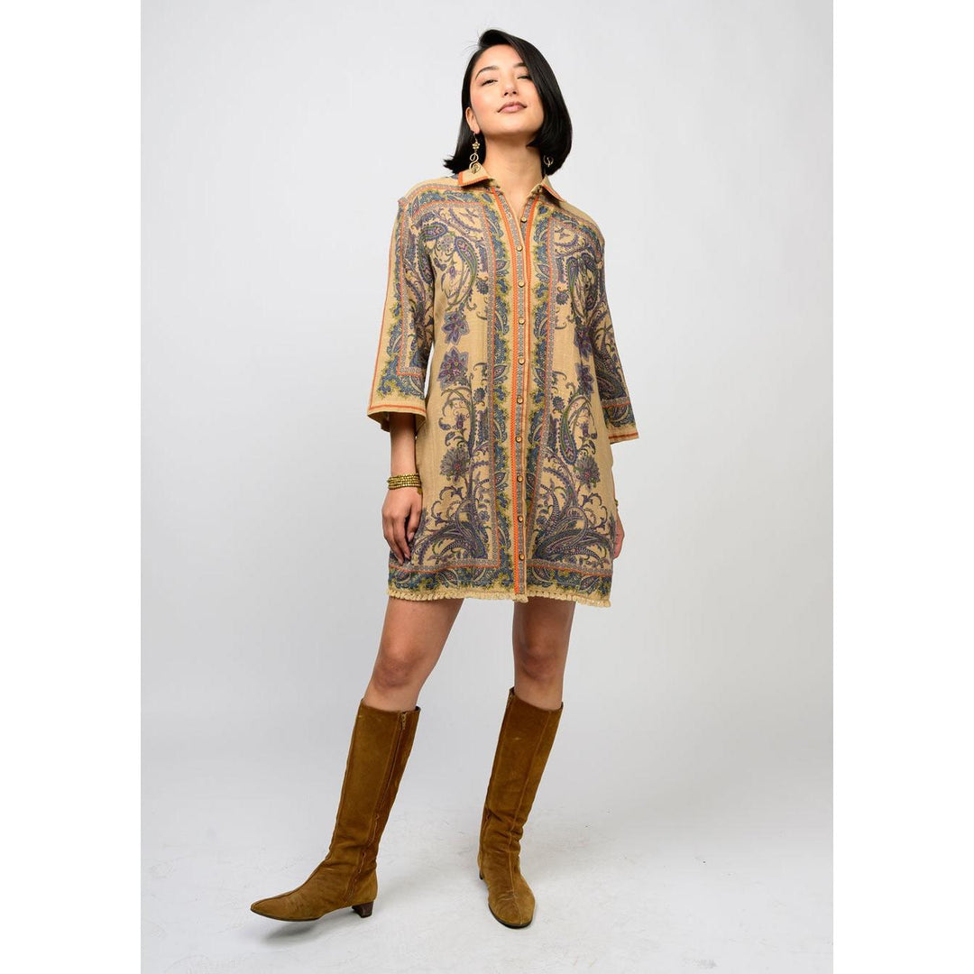 Ivy Jane Paisley Border Shirtdress - Multicolor Print Mini Dress