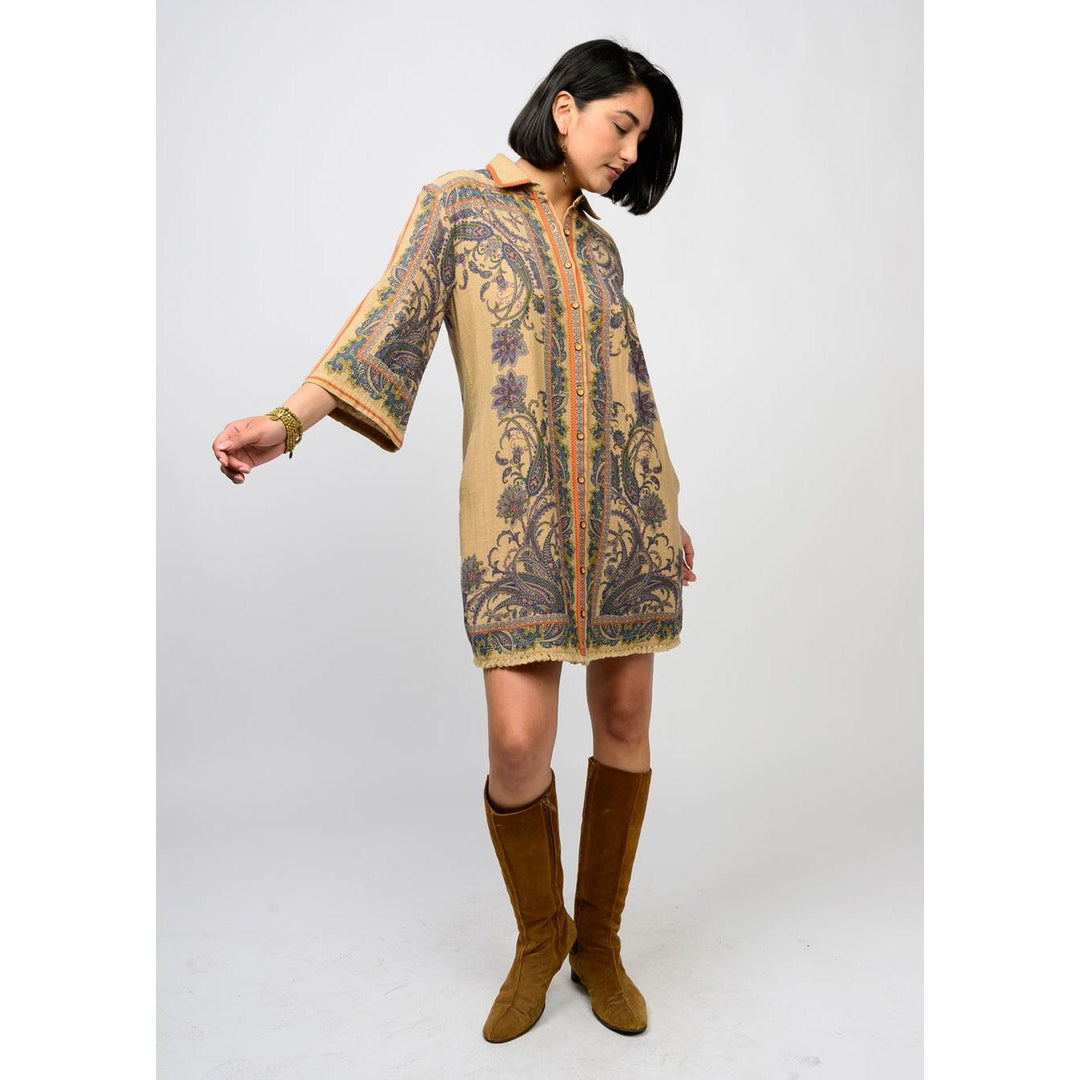 Ivy Jane Paisley Border Shirtdress - Multicolor Print Mini Dress