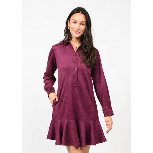Suede Swing Shirtdress - Wine
