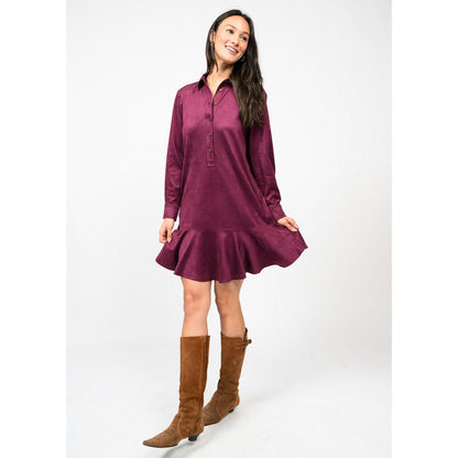 Suede Swing Shirtdress - Wine