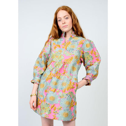 Ivy Jane Textured Floral Puff Sleeve Dress – Pink