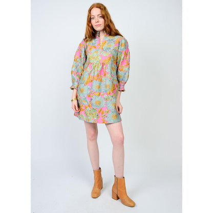 Ivy Jane Textured Floral Puff Sleeve Dress – Pink