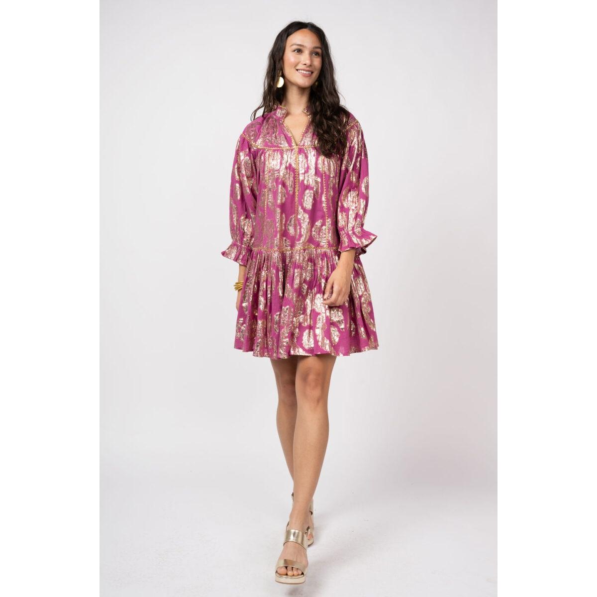 Metallic Roses Swing Dress