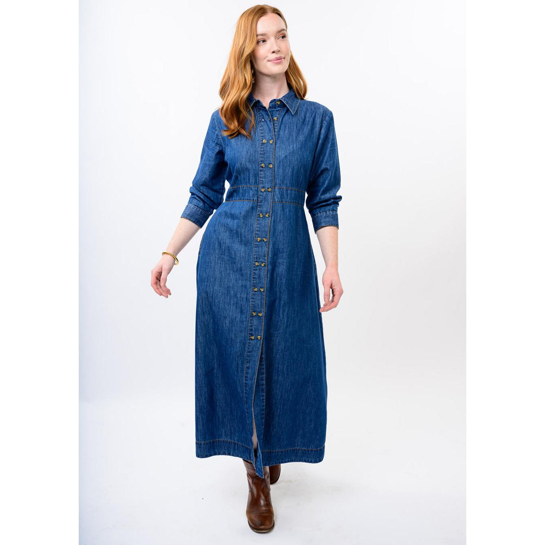 Uncle Frank indigo Tencel denim shirtwaist dress, boutique women&