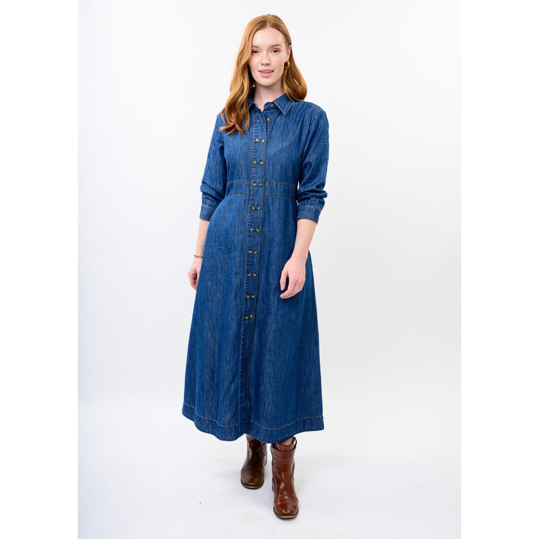 Indigo tencel denim shirtwaist dress from Uncle Frank, shop Bella Gifts from the Heart in Crockett TX