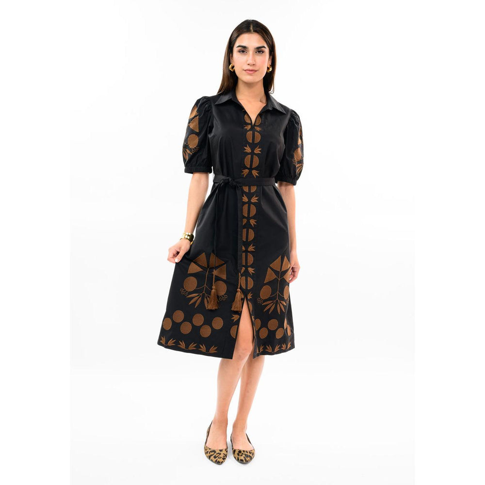 Uncle Frank black placket embroidered dress, boutique women's clothing at Bella Gifts from the Heart