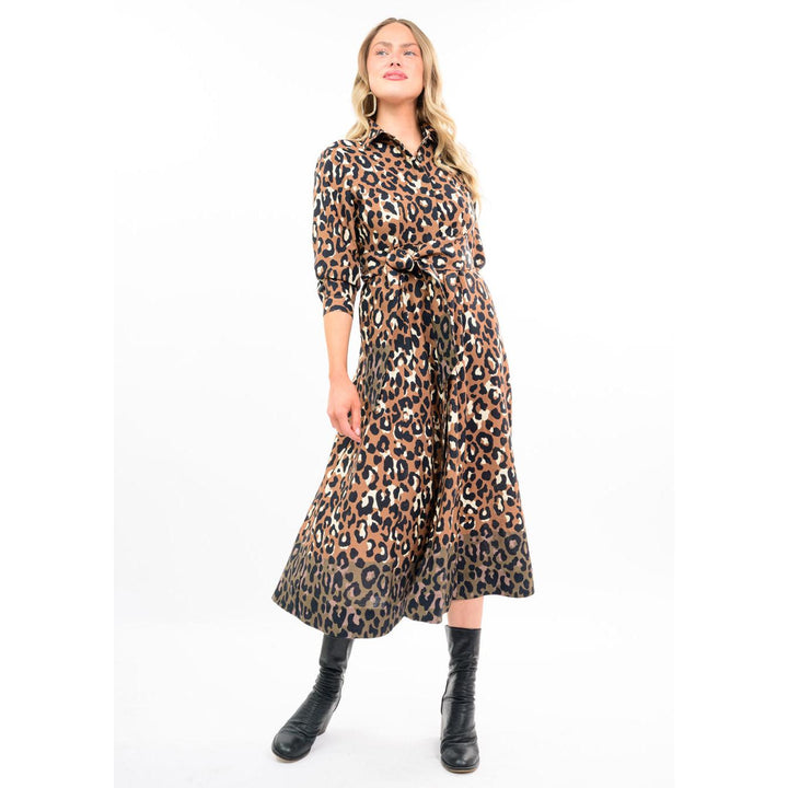 Brown leopard border shirt dress from Uncle Frank, shop Bella Gifts from the Heart in Crockett TX
