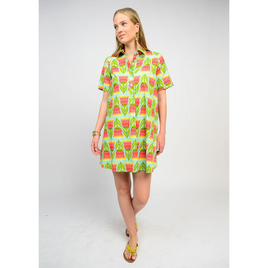 Uncle Frank Swing Shirt Dress in a vibrant multi-colored abstract floral print.