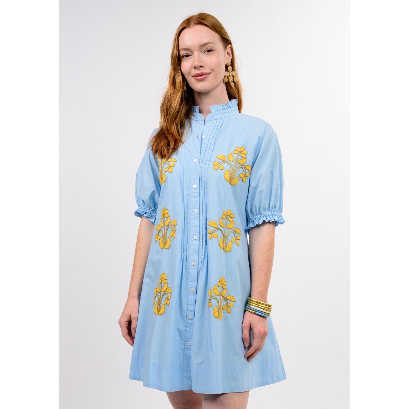 Blocked Embroidery Dress - Artisan Multi-Texture Midi Dress