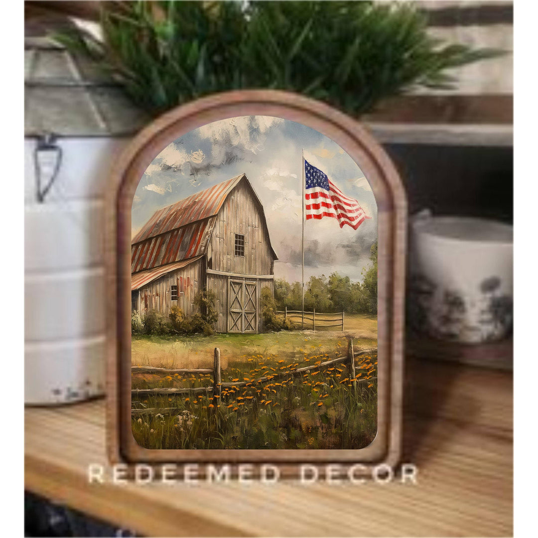 Arch Top Patriotic Homestead Framed Art