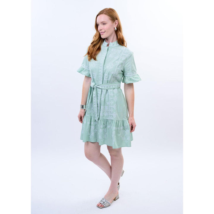 Uncle Frank Cross Stitched Dress - Sea Blue
