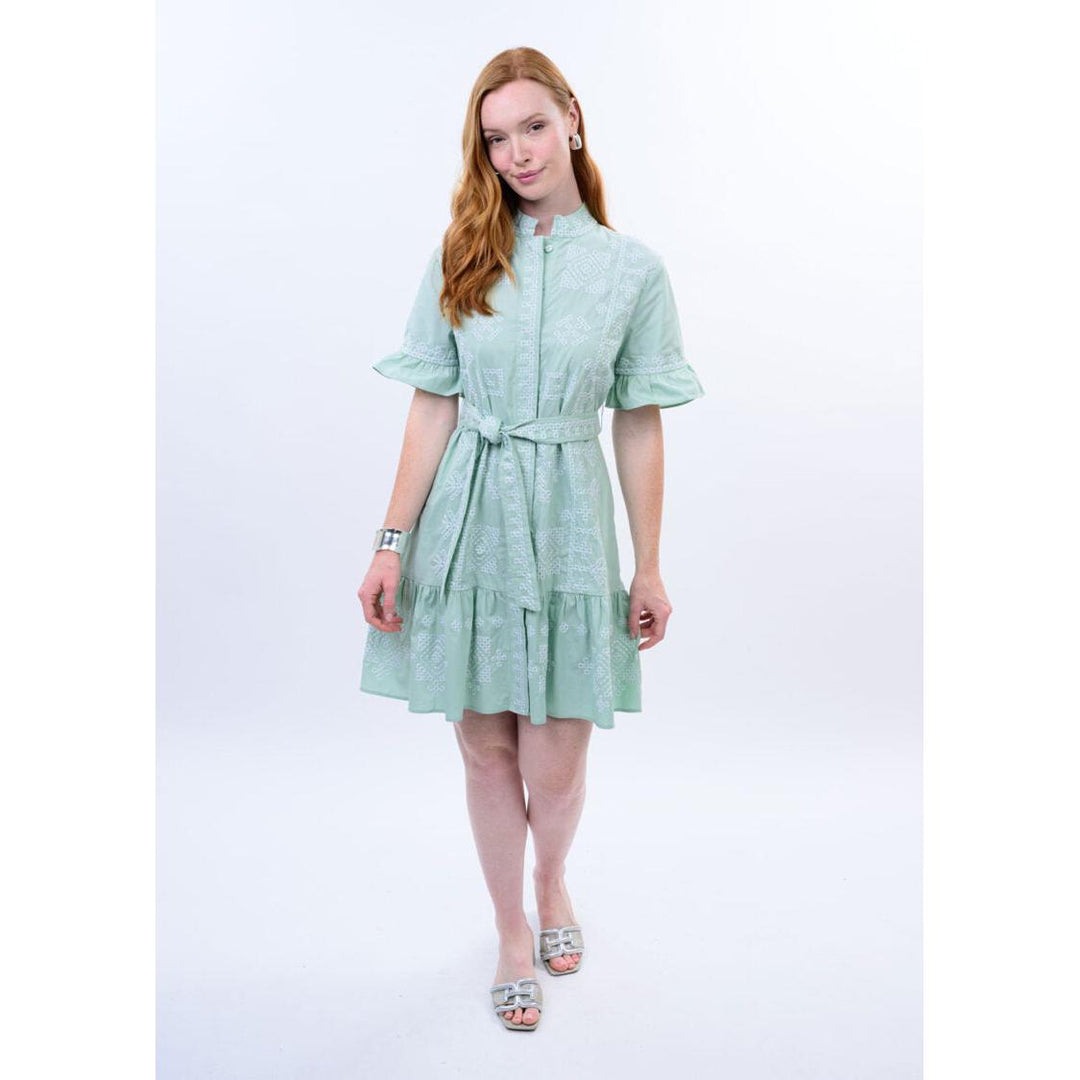 Uncle Frank Cross Stitched Dress - Sea Blue