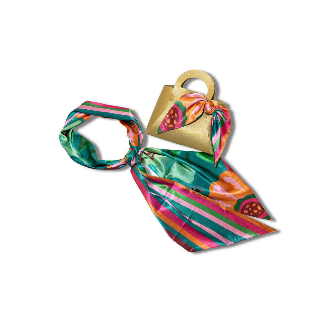 
Winton & Waits Costa Floral Accessory Scarf — reversible modal satin twilly style, 54 inches, gift-ready packaging