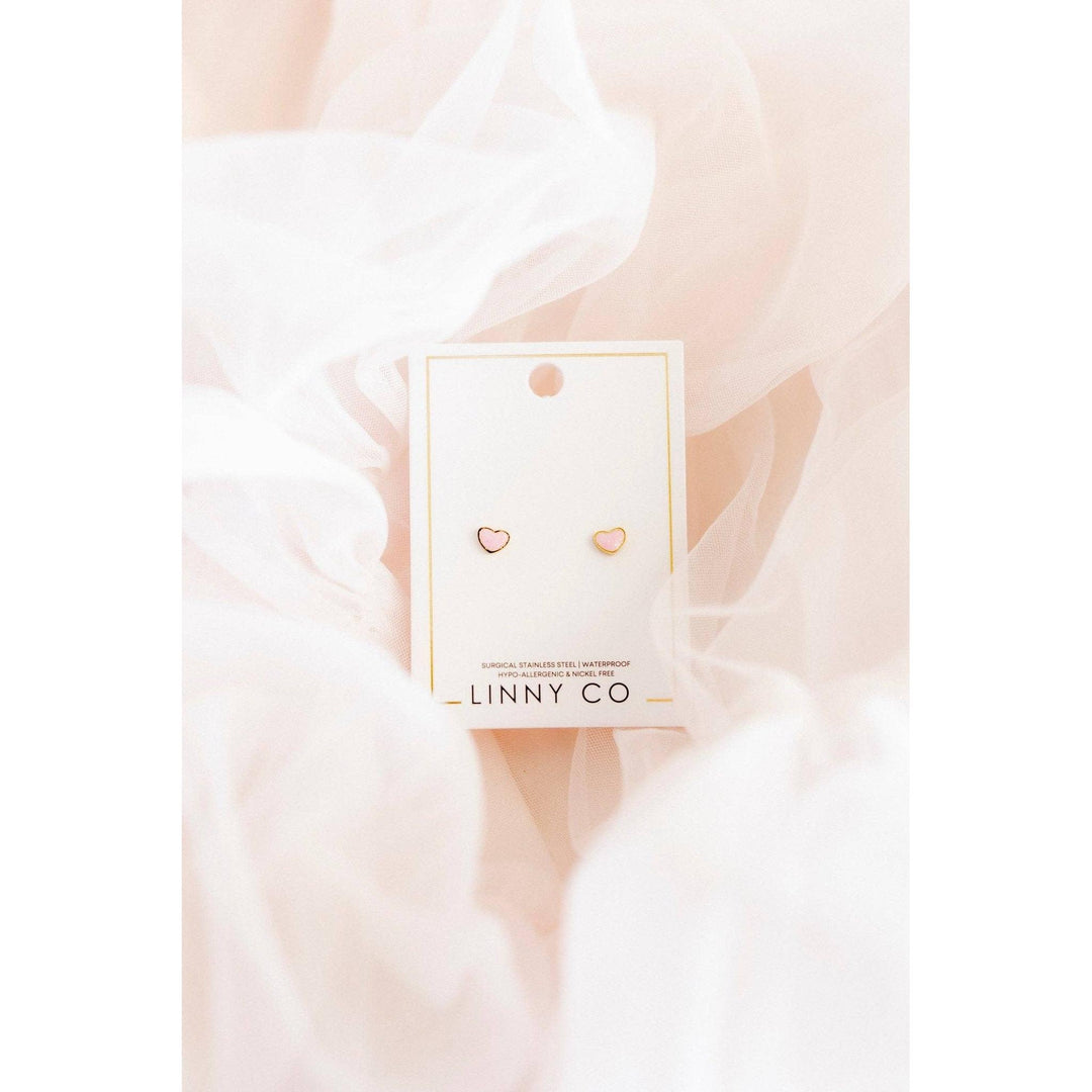 Screwback Stud Earrings - Nora Heart Pink