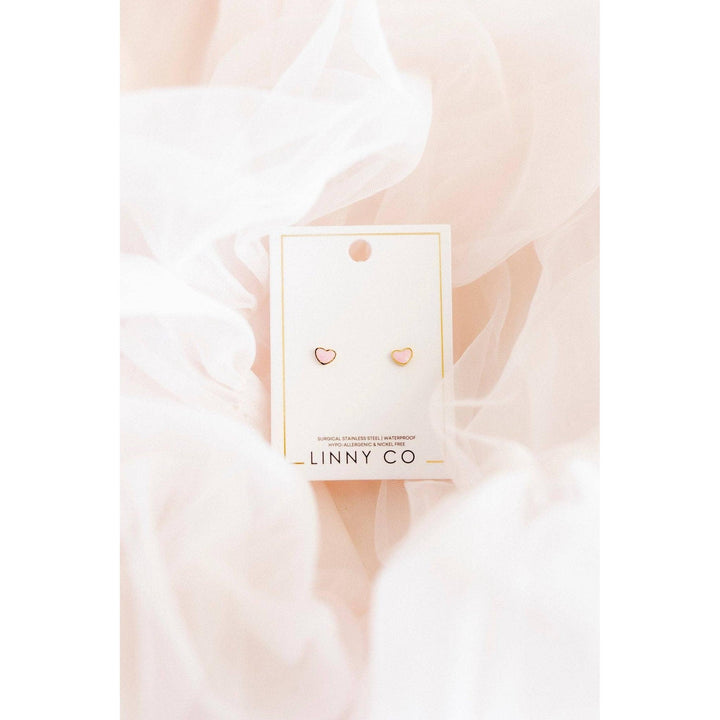 Screwback Stud Earrings - Nora Heart Pink