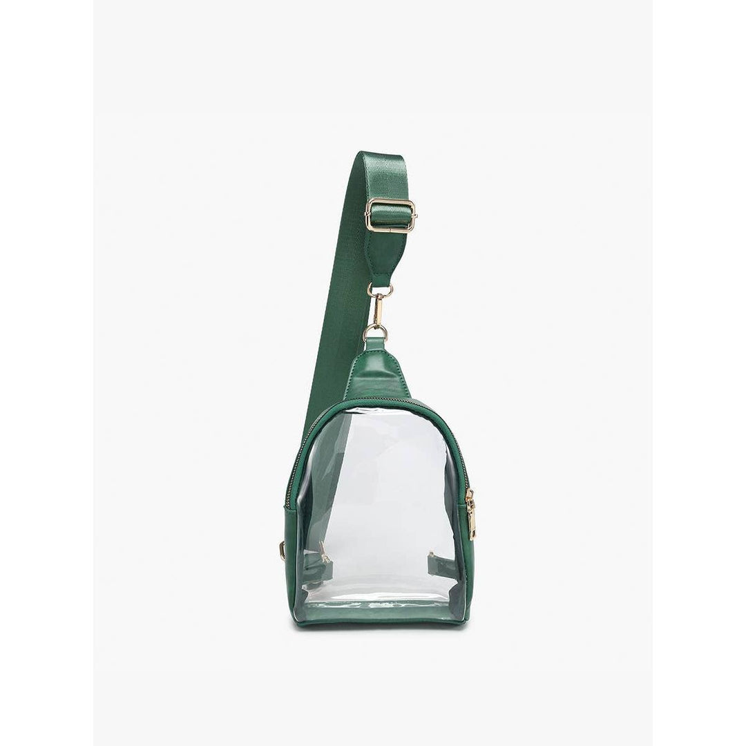 Jen &amp; Co Ellen Clear Sling Bag | Stadium-Approved | Removable Guitar Strap
