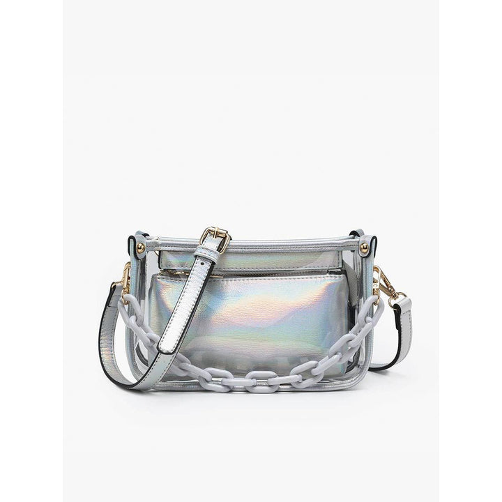 Jen &amp; Co Jessica Clear Crossbody with Chain | Stadium-Approved | 2-in-1 Bag