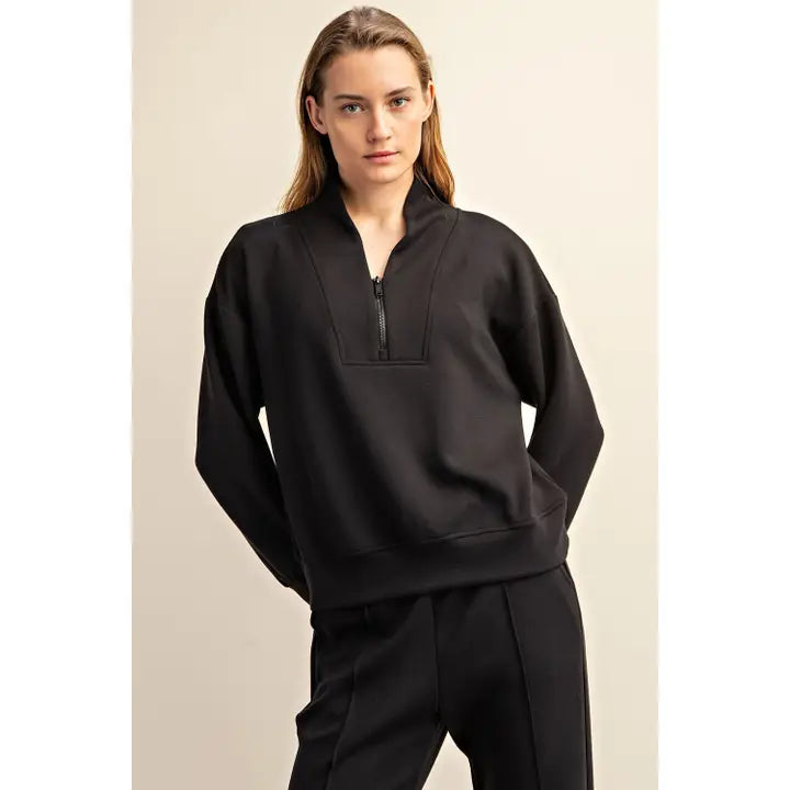 Modal Poy Span Scuba Luxe V- Neck Jacket &amp; Pintuck Pant