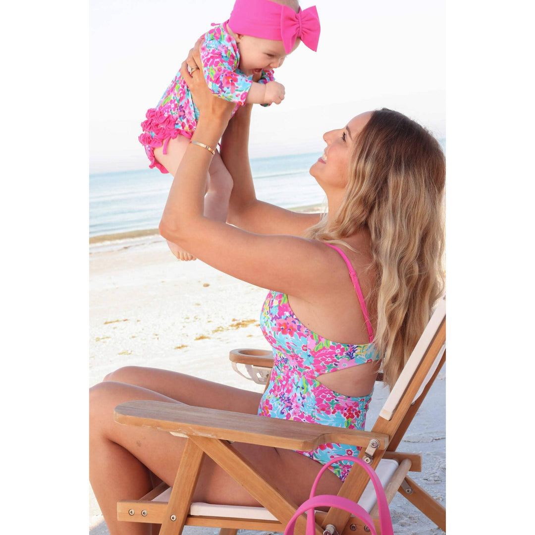 Long Sleeve Rash Guard With Ruffle Bottom | Petal Splash