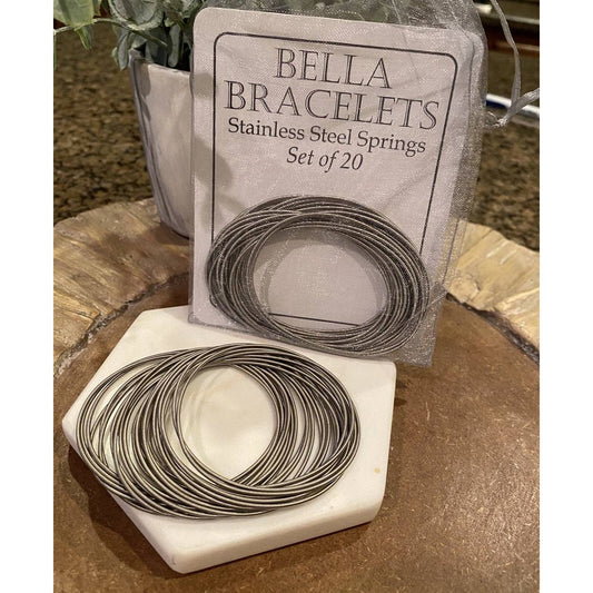 "Bella Bracelets" Silver Set of 20 Stainless Steel Bracelets