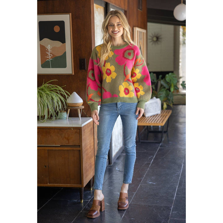 Multi Color Floral Long Sleeve Sweater
