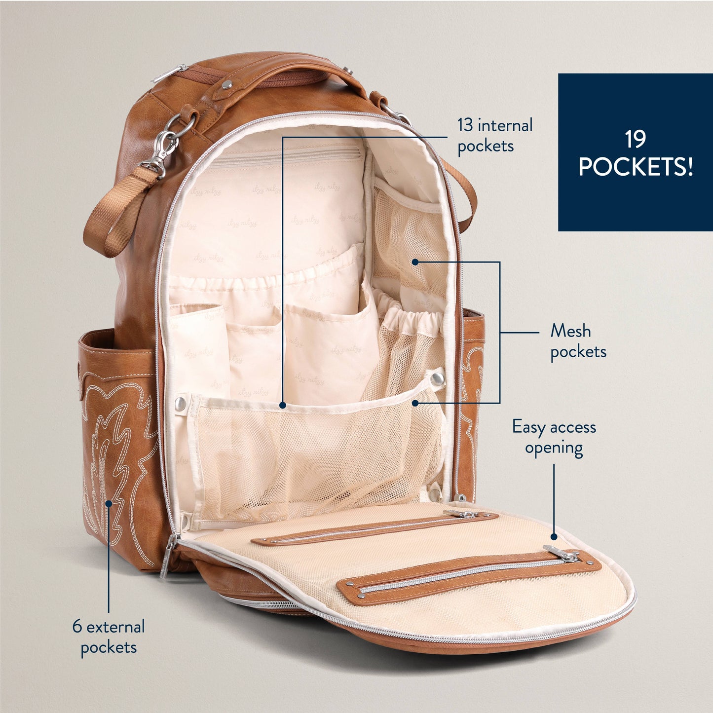 Itzy Ritzy Boss Plus™ Large Diaper Bag Backpack - Nash Saddle Vegan Leather