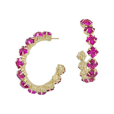 Hot Pink Diamond Crystal Diamond Shaped 1.5" Earring