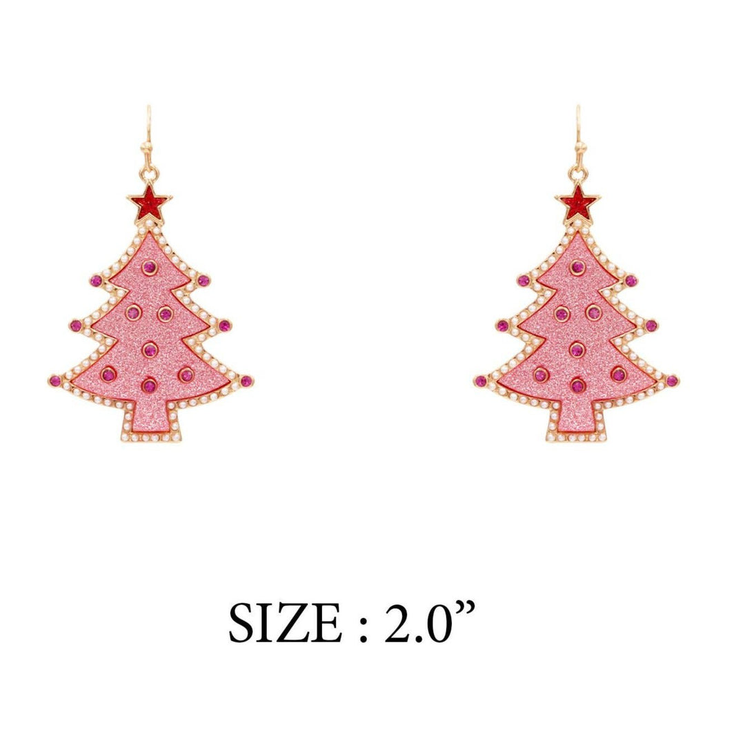 Pink and Red Metal Christmas Tree 2" Earring