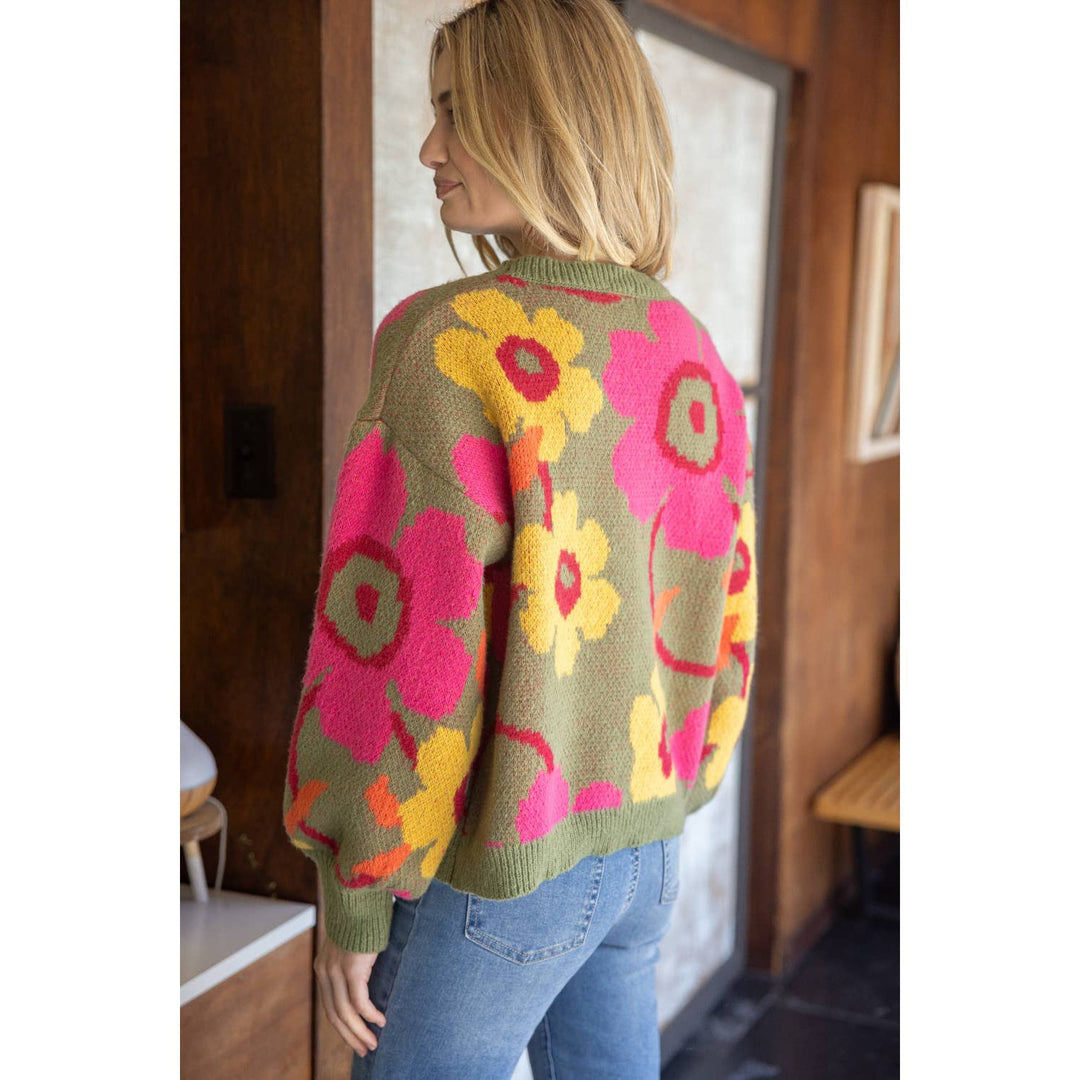 Multi Color Floral Long Sleeve Sweater