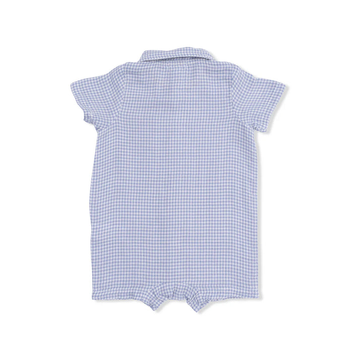 Micro Gingham Blue Blizzard Organic Muslin Polo Shortie | Angel Dear
