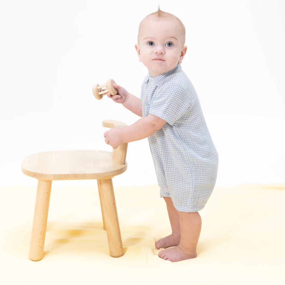Micro Gingham Blue Blizzard Organic Muslin Polo Shortie | Angel Dear