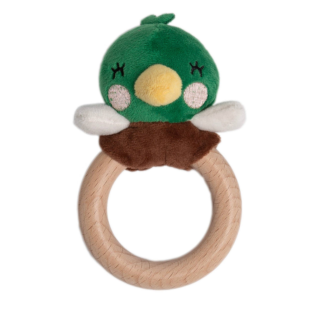 Pearhead mallard duck wooden and plush baby teether toy