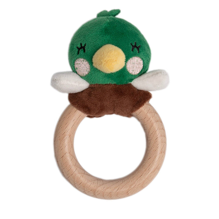  Pearhead mallard duck wooden and plush baby teether toy