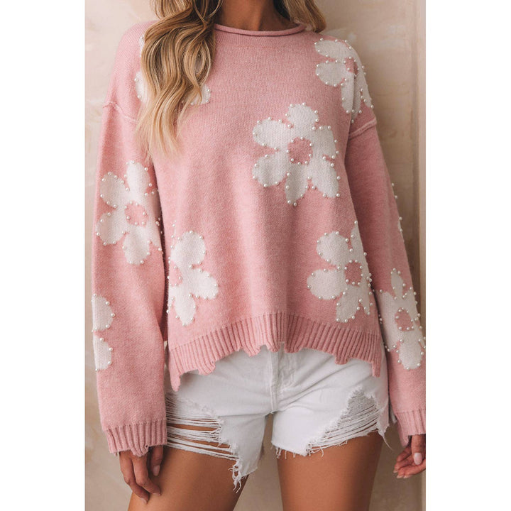 Jaycee Pearl Beaded Floral Drop Shoulder Sweater