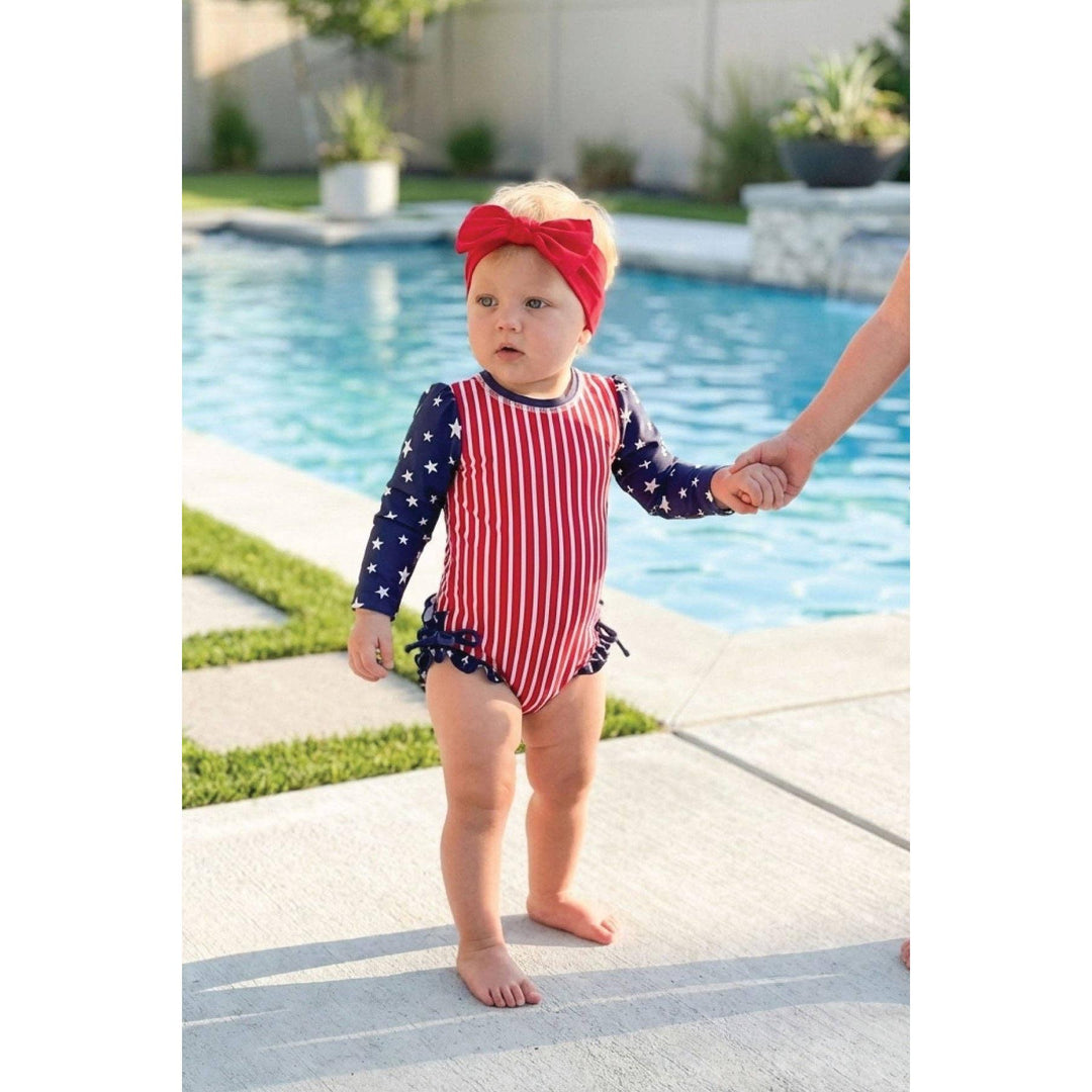 Long Sleeve Rash Guard With Ruffle Bottom | Stars &amp; Stripes Party