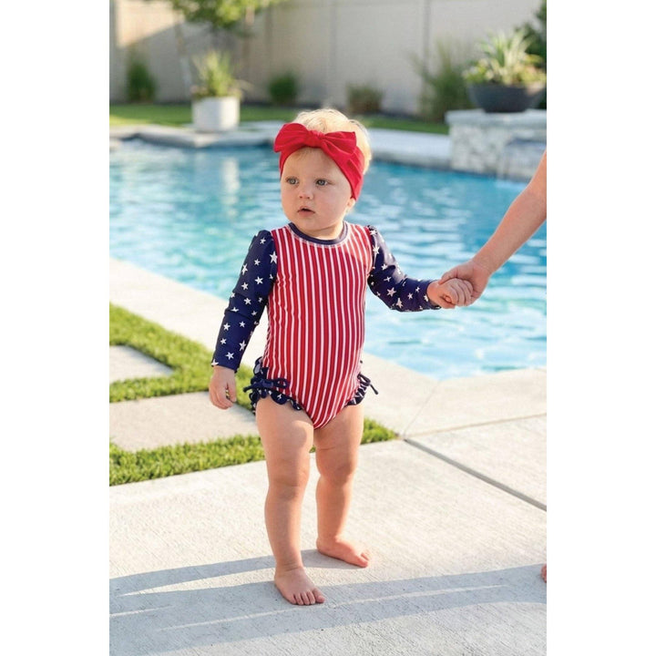 Long Sleeve Rash Guard With Ruffle Bottom | Stars &amp; Stripes Party