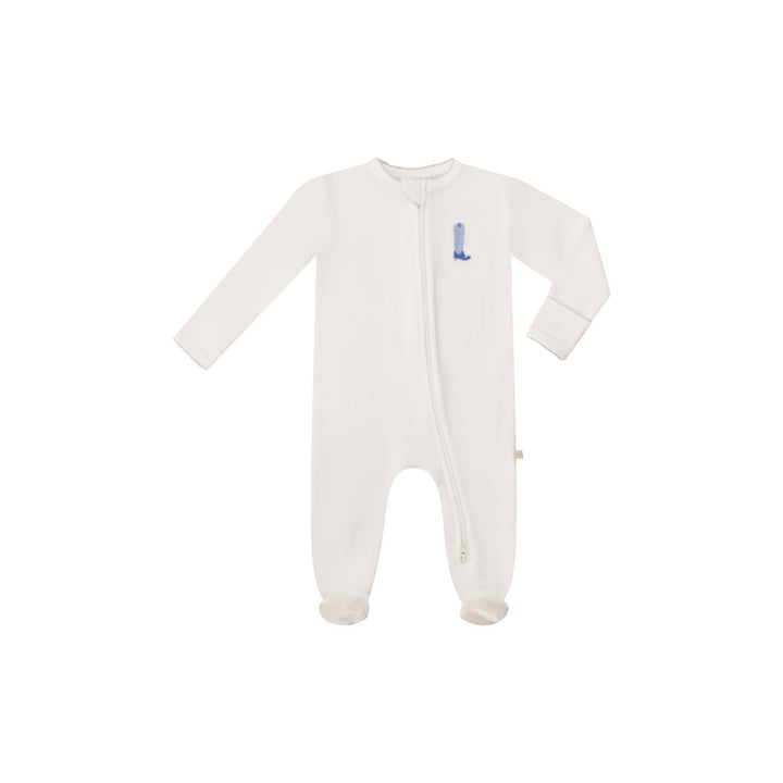 Pip Embroidered Zip Romper -Blue Boot