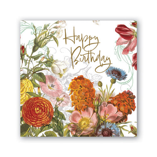 Happy Birthday Flowers Cocktail Napkin
