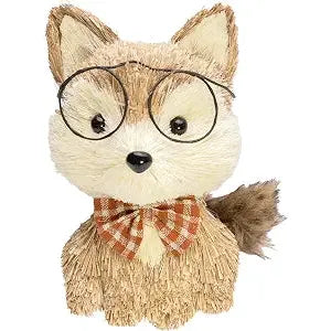 Finn the Brown Plush Fox by Boston International, featuring soft russet and white fur, round reading glasses, and a plaid scarf.