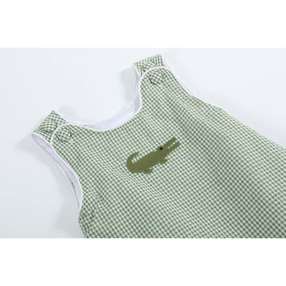 Green Gingham Alligator Bubble Romper