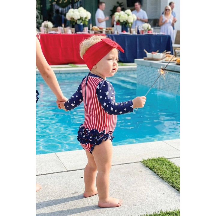 Long Sleeve Rash Guard With Ruffle Bottom | Stars &amp; Stripes Party