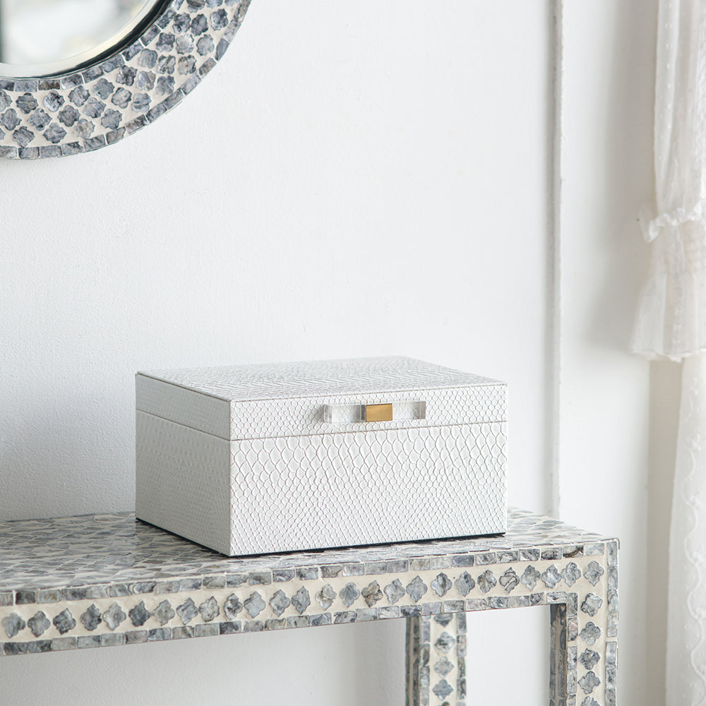 White Faux Snakeskin Boxes, Set of 2