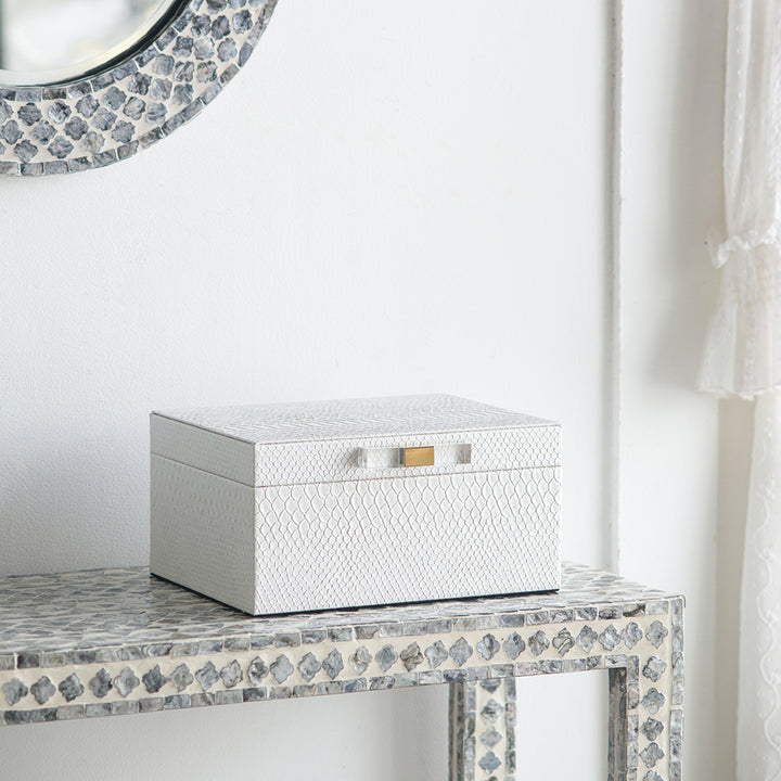 White Faux Snakeskin Boxes, Set of 2