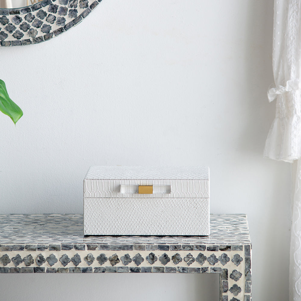 White Faux Snakeskin Boxes, Set of 2