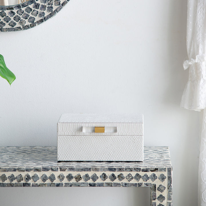 White Faux Snakeskin Boxes, Set of 2